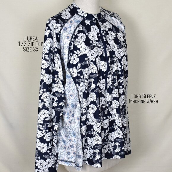 J.CREW Top 3X Floral Print Long Sleeve 1/2 Zip Front Machine Wash - Picture 1 of 6